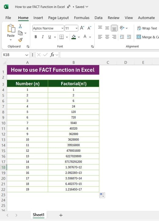 How to use FACT Function in Excel with Examples - PK: An Excel Expert