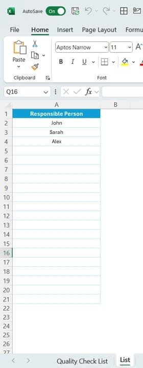 List Sheet