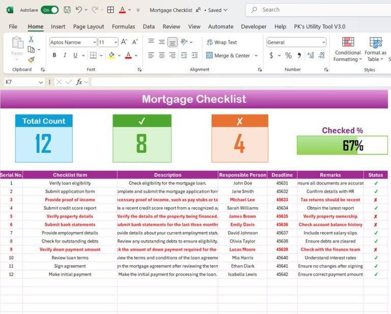Mortgage Checklist in Excel - PK: An Excel Expert