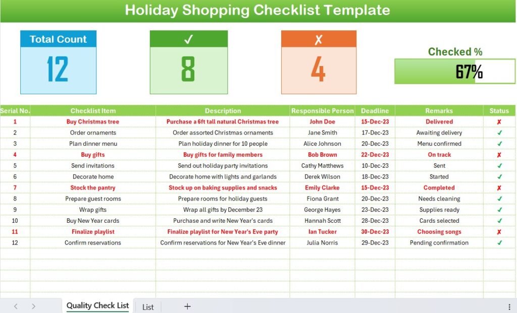 Holiday Shopping Checklist in Excel - PK: An Excel Expert