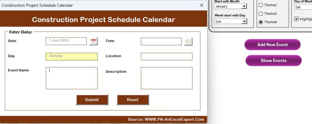 Construction Project Schedule Calendar in Excel - PK: An Excel Expert