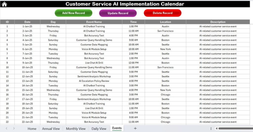 Customer Service AI Implementation Calendar in Excel - PK: An Excel Expert