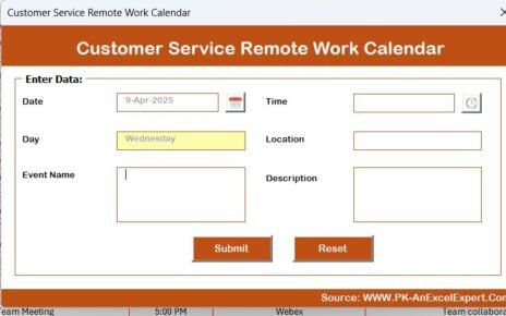 Customer Service Remote Work Calendar in Excel - PK: An Excel Expert