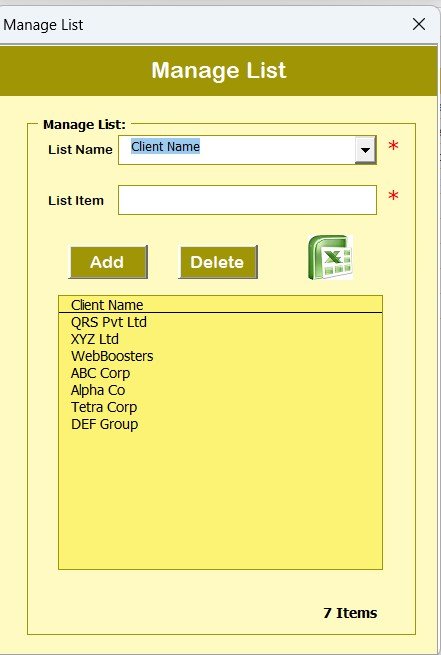 Manage List Sheet