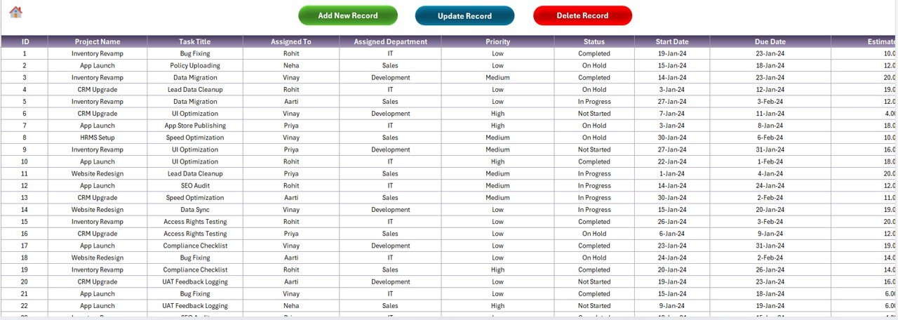 Data Entry Sheet with Action Buttons