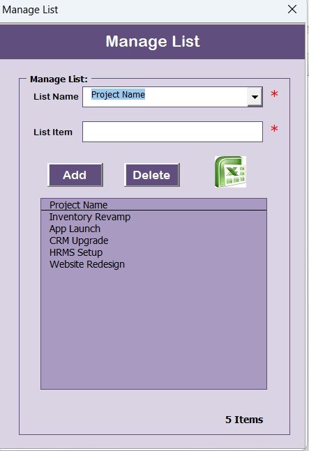 Manage List Sheet