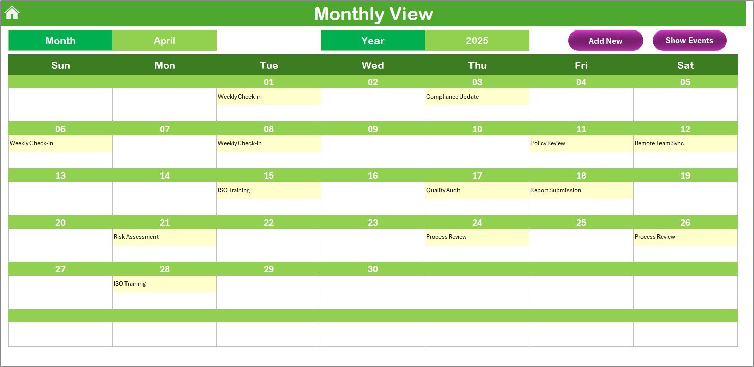 Monthly View Sheet