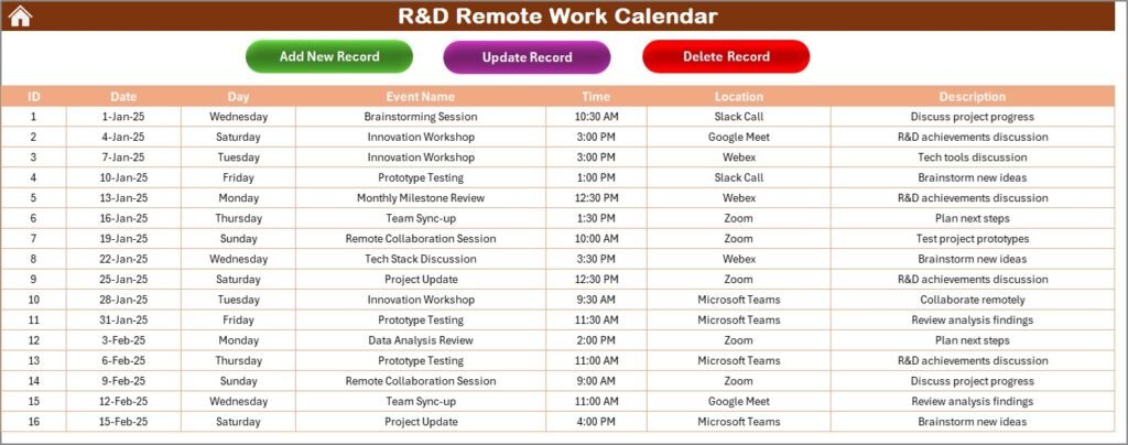 R&D Remote Work Calendar in Excel - PK: An Excel Expert
