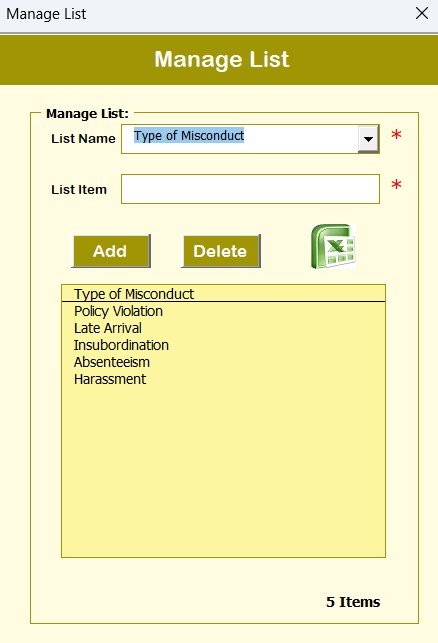 Manage List Sheet