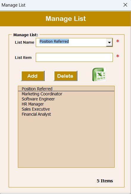 Manage List Sheet