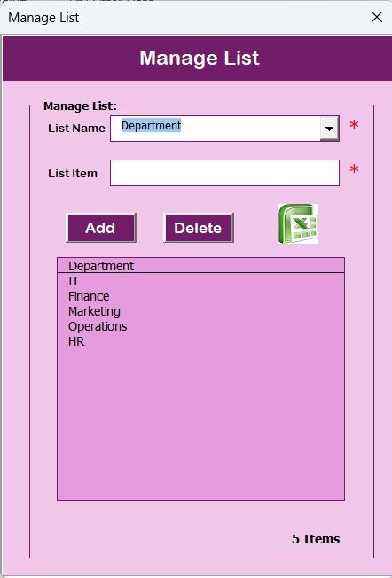 Manage List Sheet