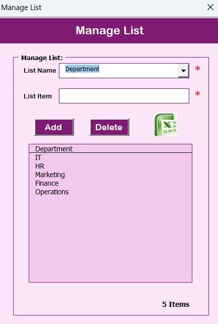 Manage List Sheet