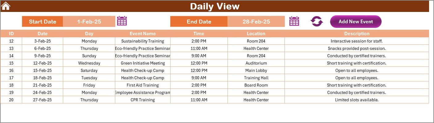Daily View Sheet Tab