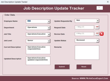Job Description Update Tracker in Excel - PK: An Excel Expert