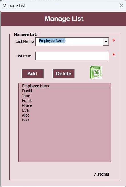 Manage List Sheet