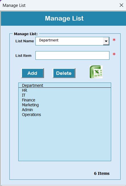Manage List Sheet