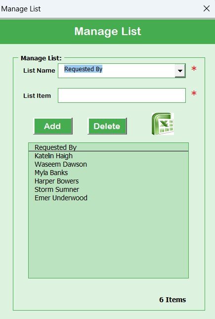 Manage List Sheet