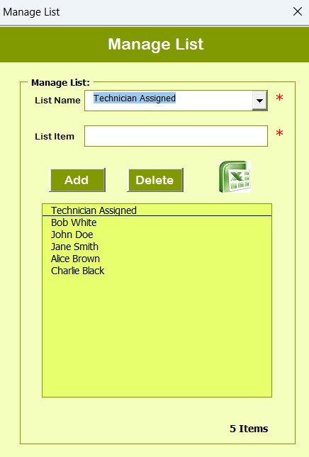 Manage List Sheet