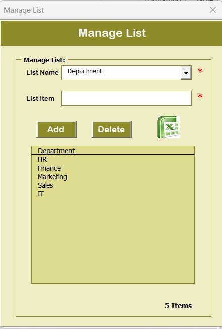 Manage List Sheet