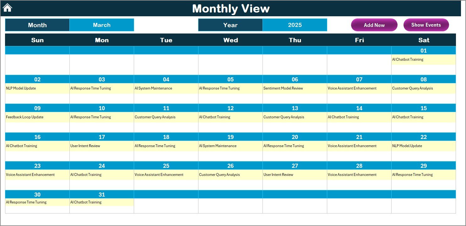 Monthly View Sheet
