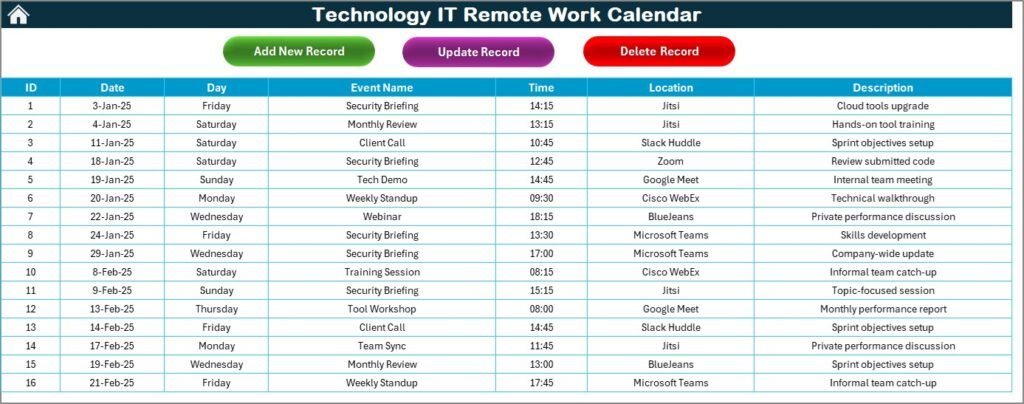 Technology IT Remote Work Calendar in Excel - PK: An Excel Expert