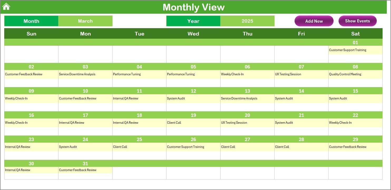 Monthly View Sheet