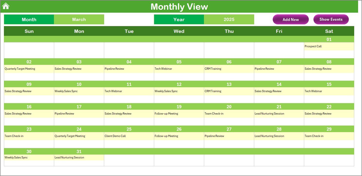 Monthly View Sheet