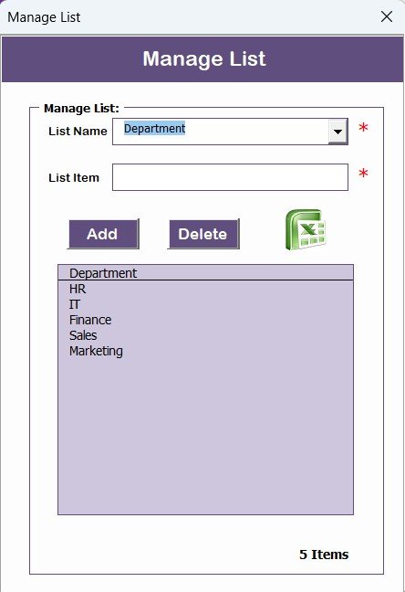 Manage List Sheet