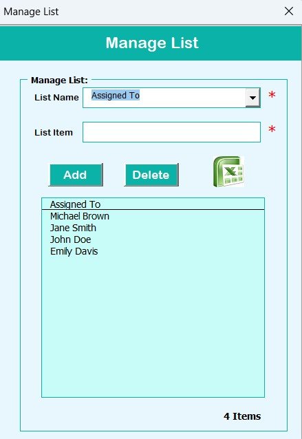 Manage List Sheet