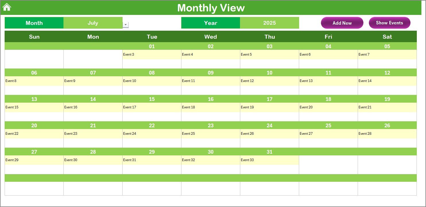 Monthly View Sheet
