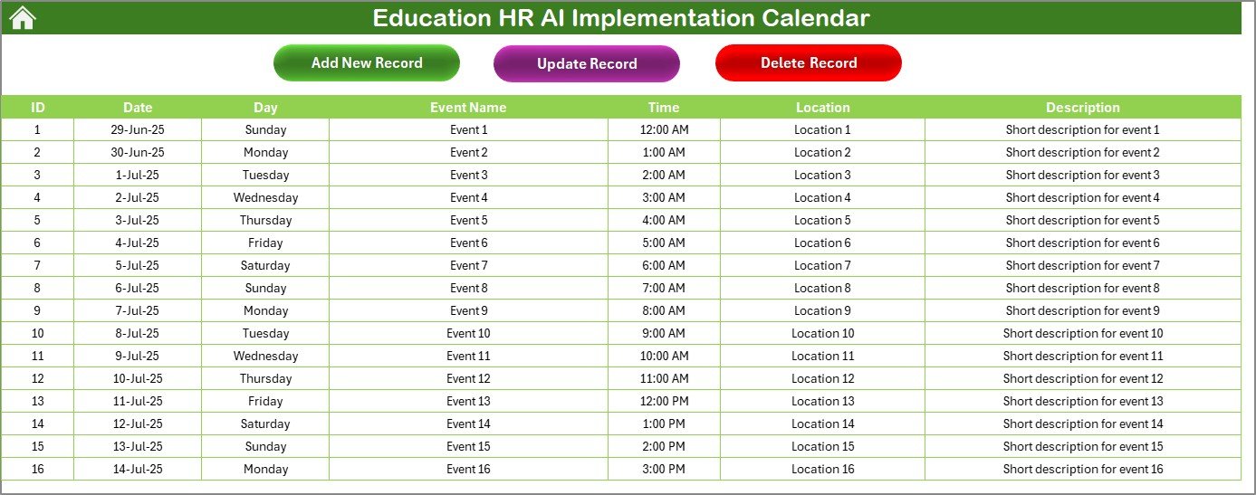 Events Sheet