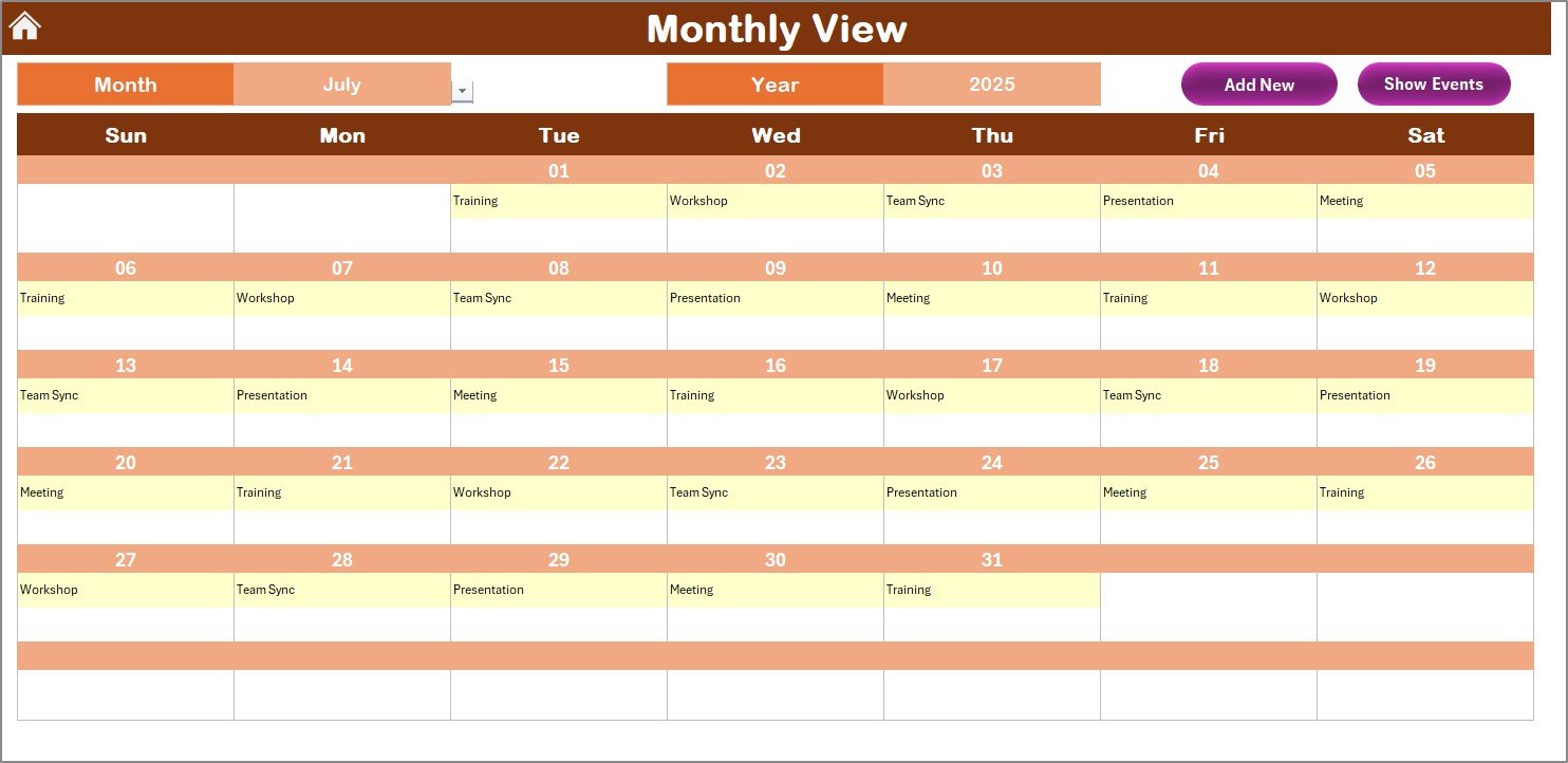 Monthly View Sheet