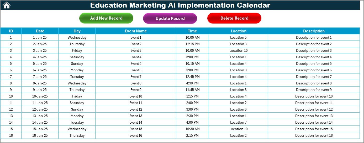Events Sheet
