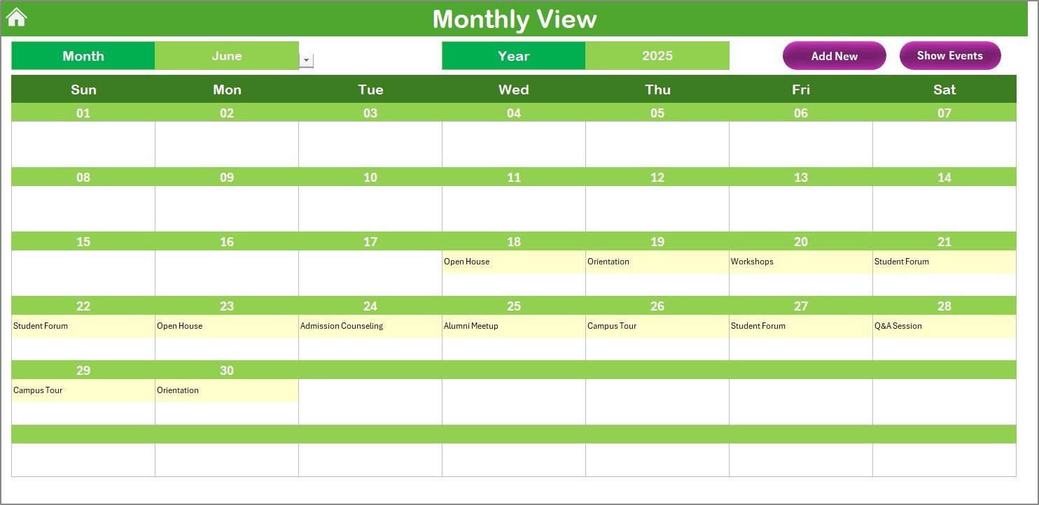 Monthly View Sheet Tab