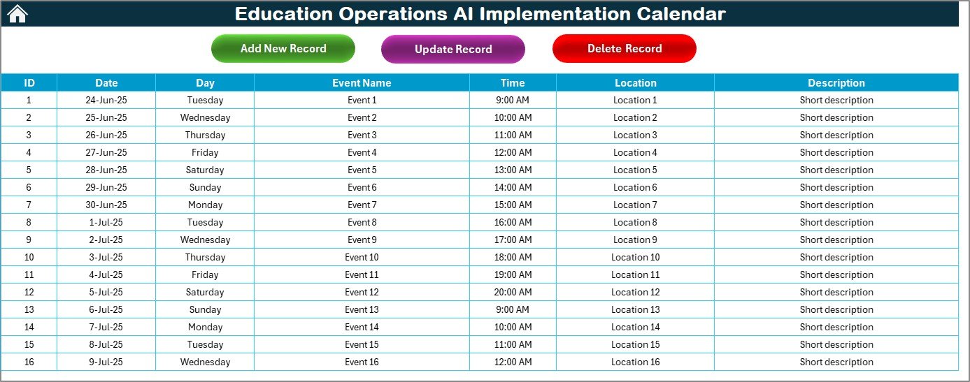 Events Sheet