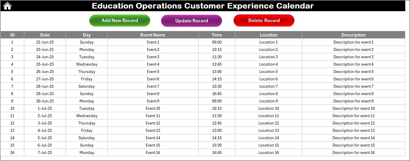 Events Sheet