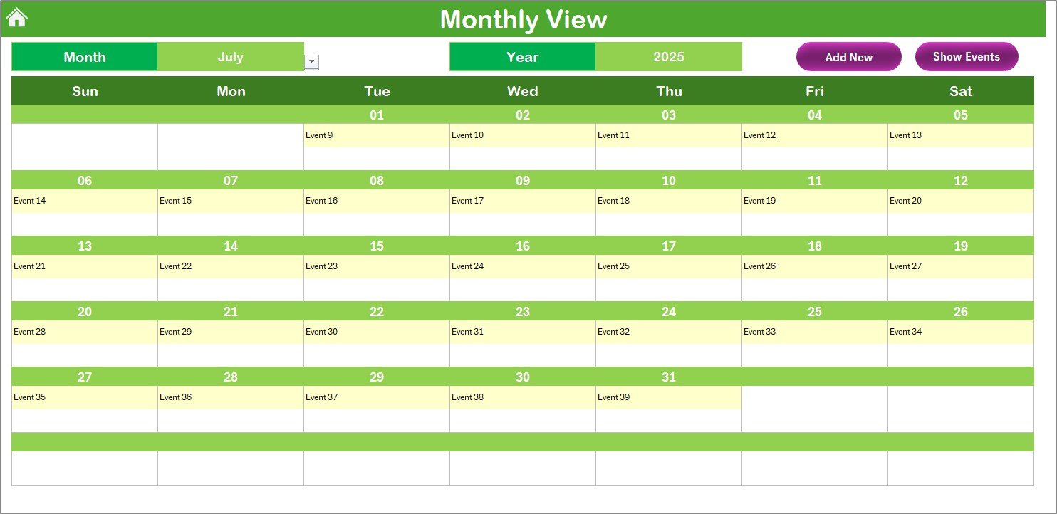 Monthly View Sheet Tab