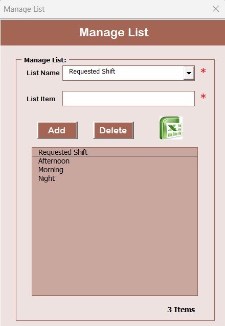 Manage List Sheet
