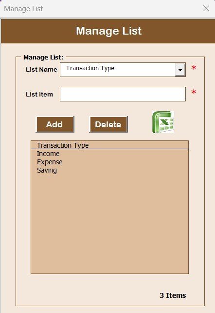Manage List Sheet