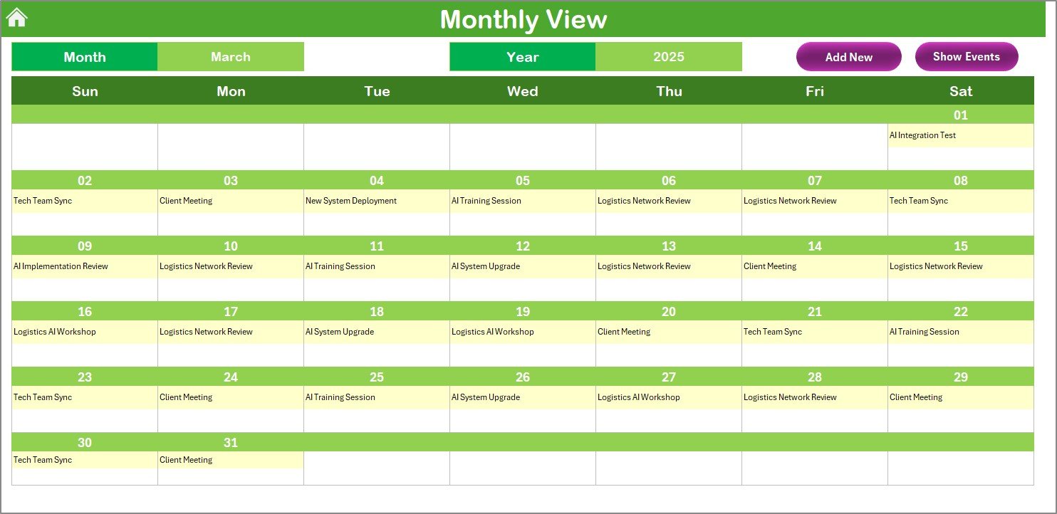  Monthly View Sheet