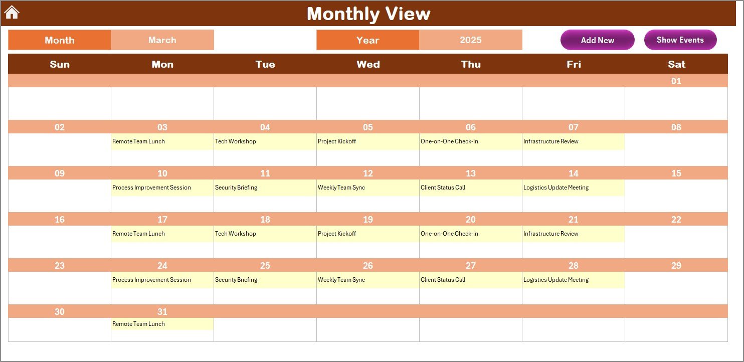 Monthly View Sheet