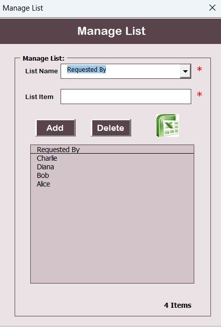  Manage List Sheet