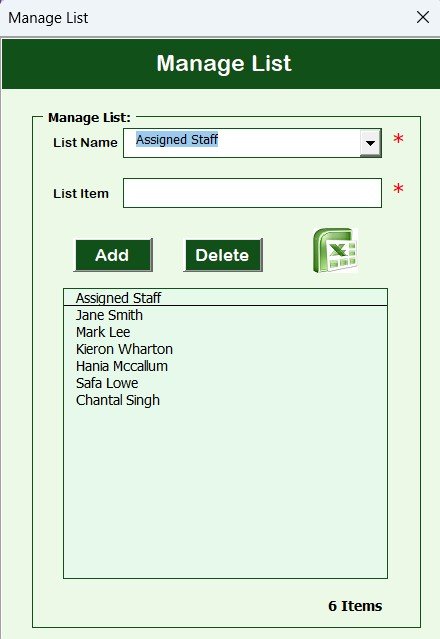 Manage List Sheet Tab