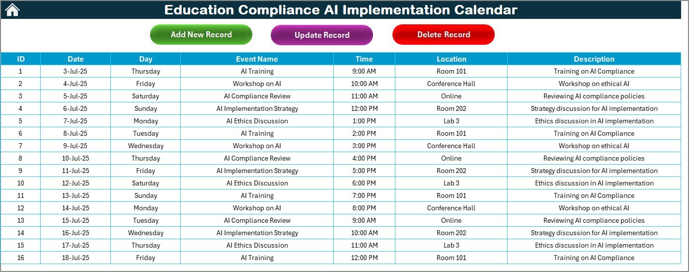 Events Sheet