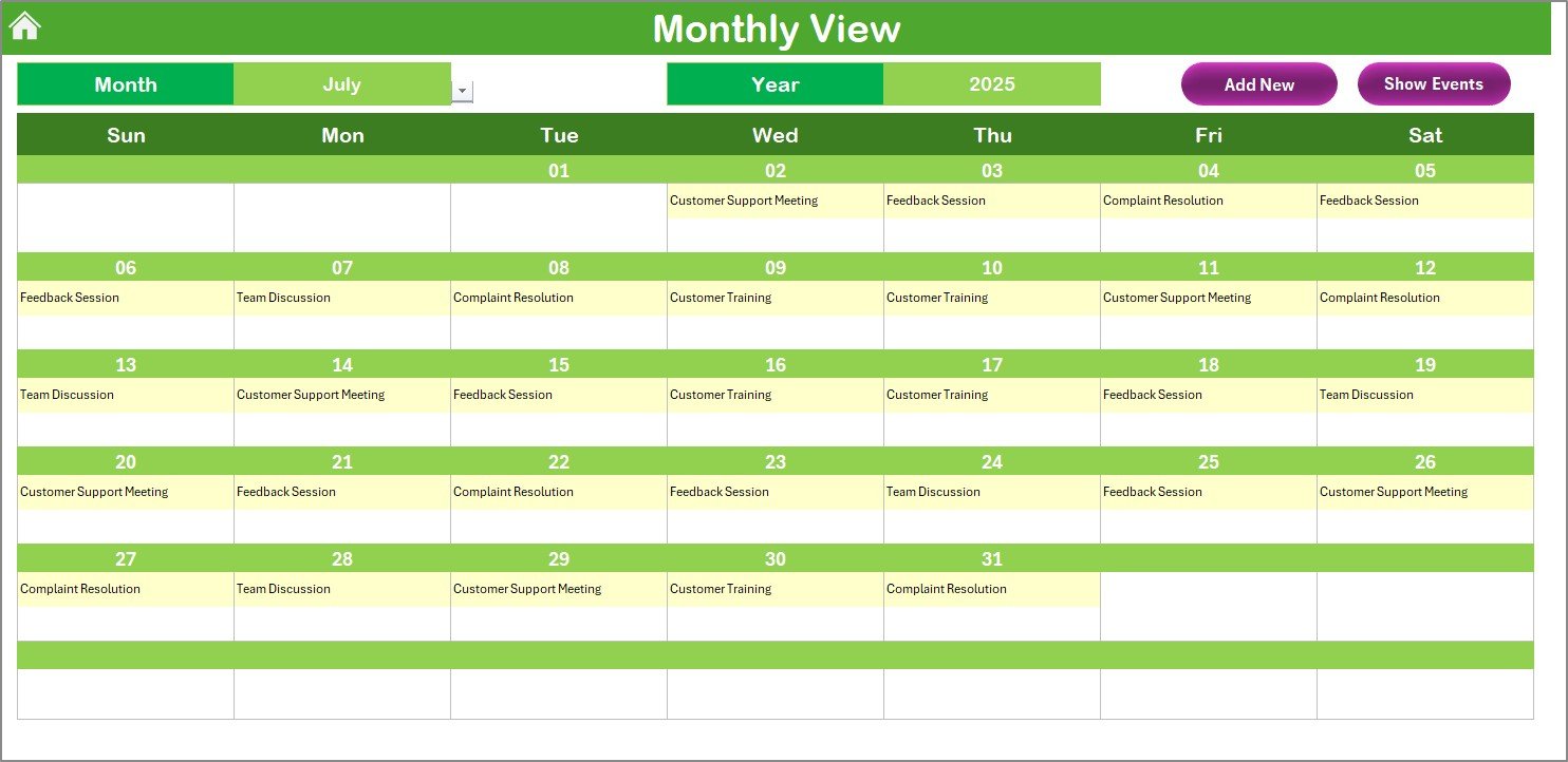 Monthly View Sheet