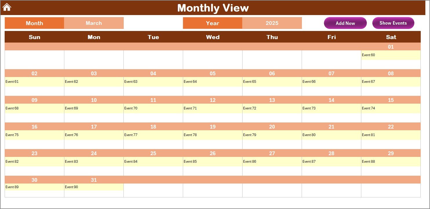 Monthly View Sheet Tab