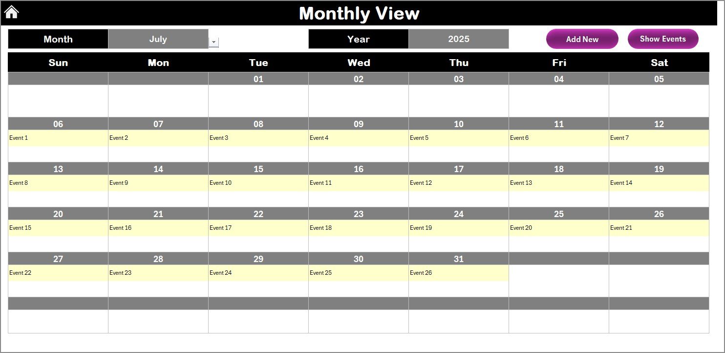 Monthly View Sheet Tab