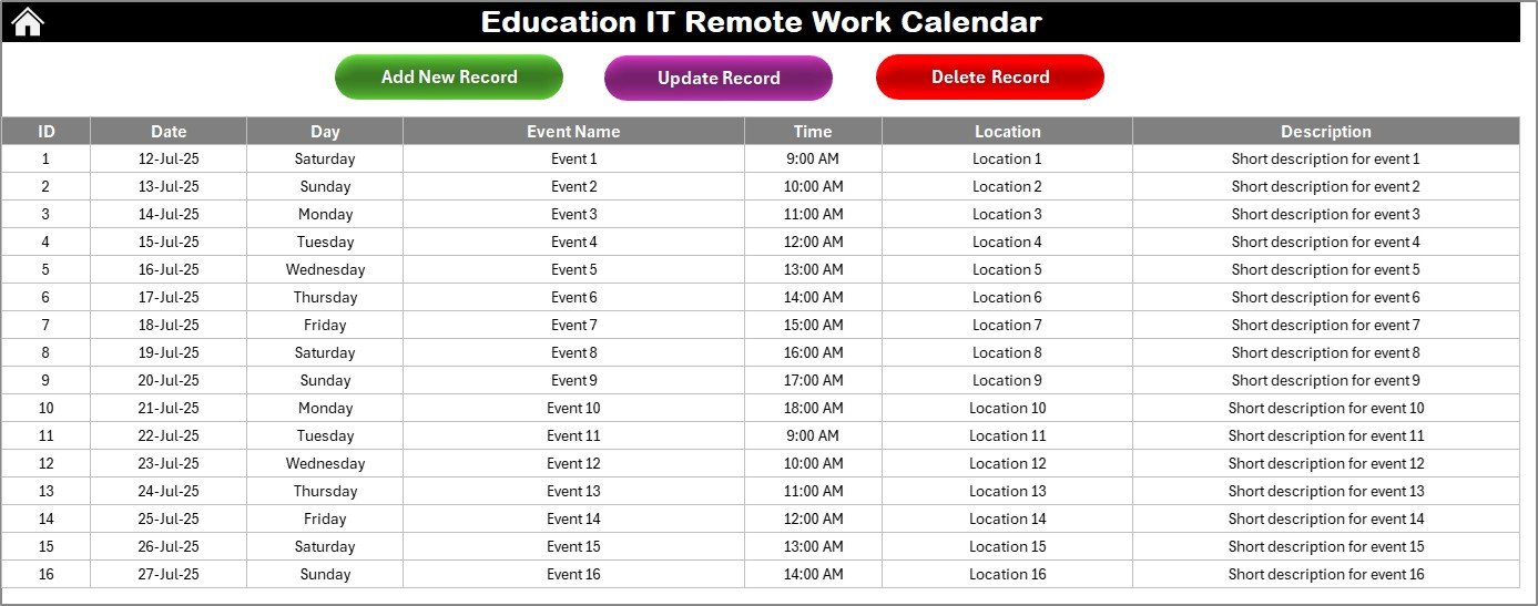 Events Sheet