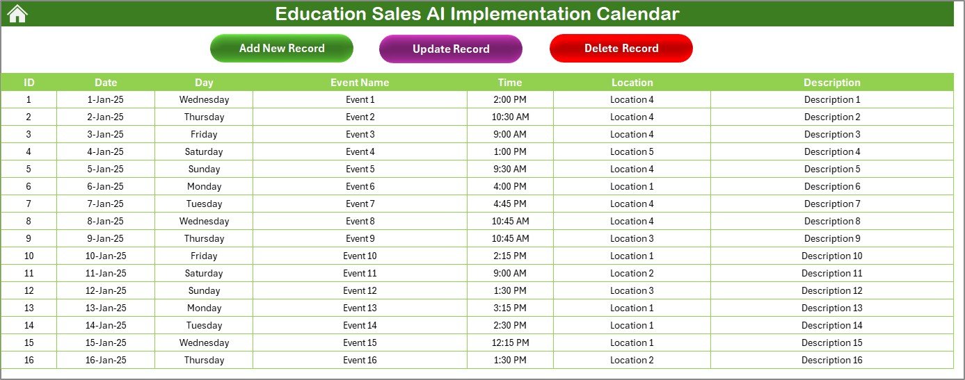 Events Sheet
