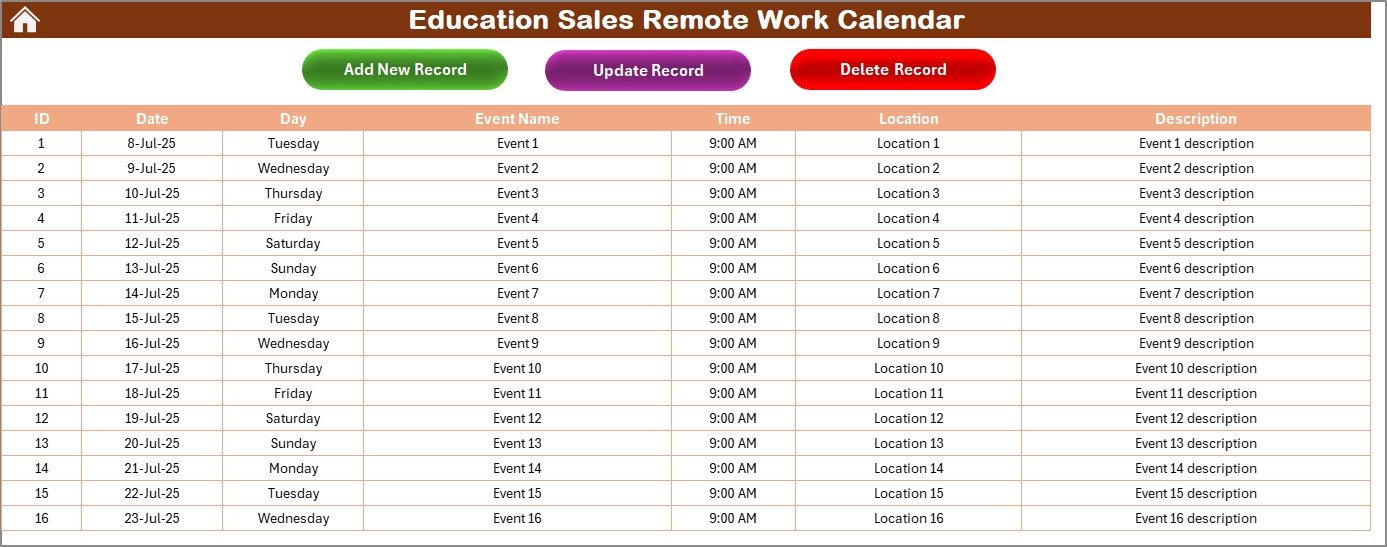 Events Sheet